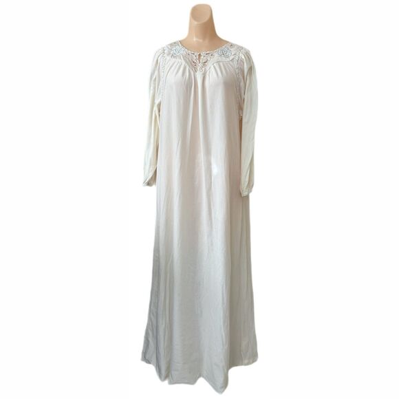 Miss Elaine Brushed Nylon Nightgown Medium Ivory Union Made USA Vintage - Picture 1 of 6